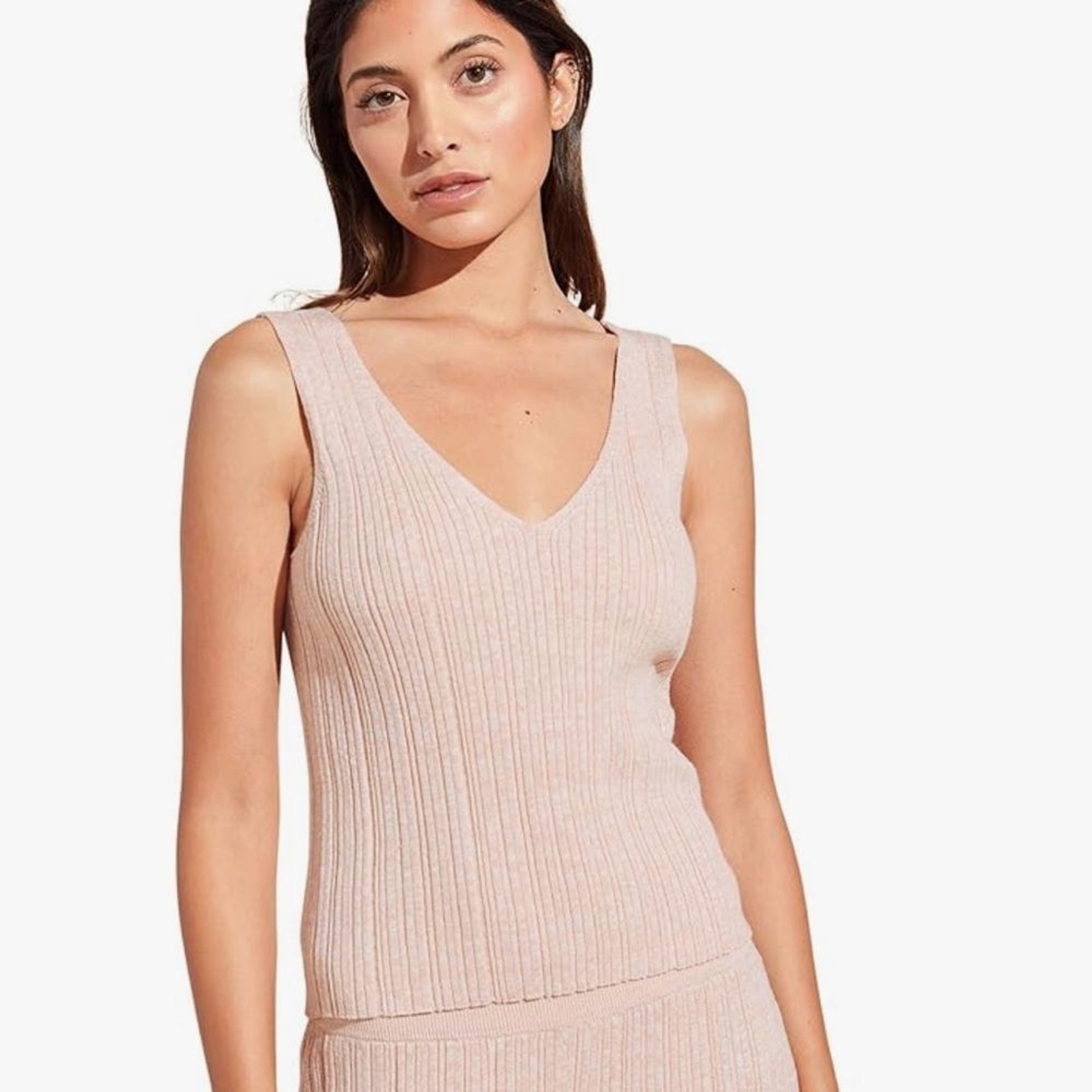 NWT Eberjey Infinite V-Neck Ribbed Sweater Tank Peach Parfait Large Reg. $98
