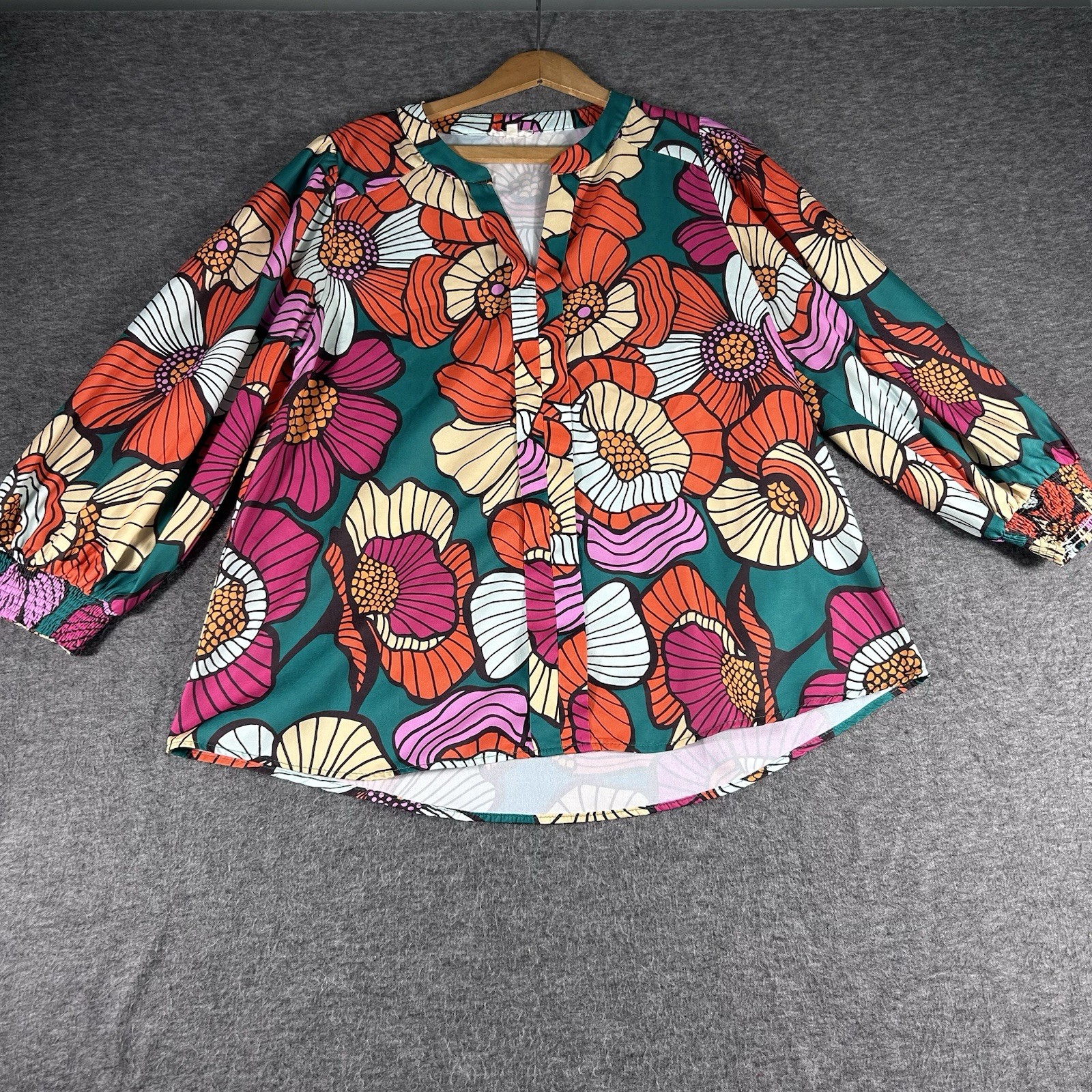 Jodifl Women’s Blouse Top Floral Colorful Office Career Party Satin Size S