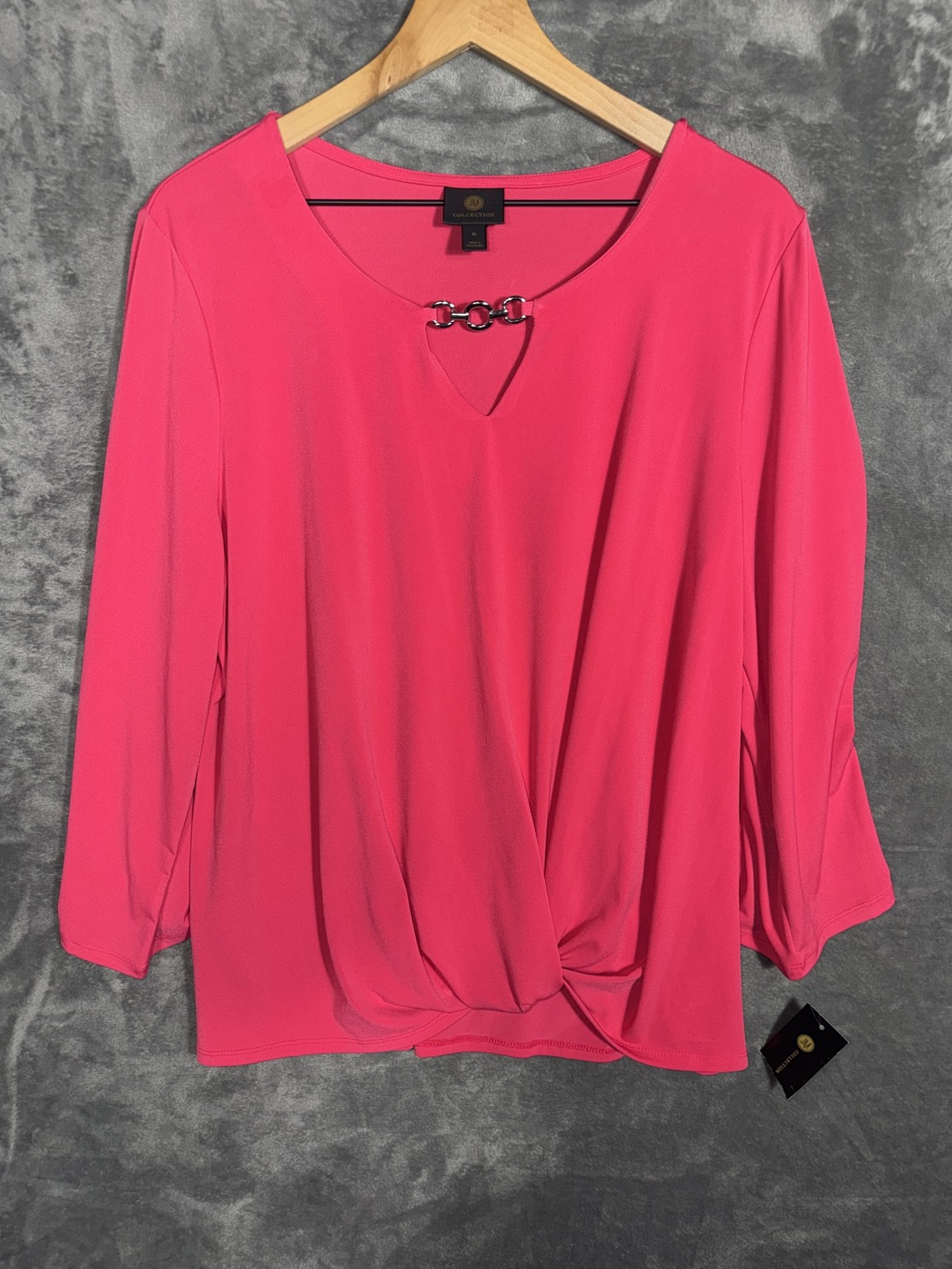 JM Collection Womens XL Pink Twist Front V Neck Blouse Chain Detail 3/4 Sleeve