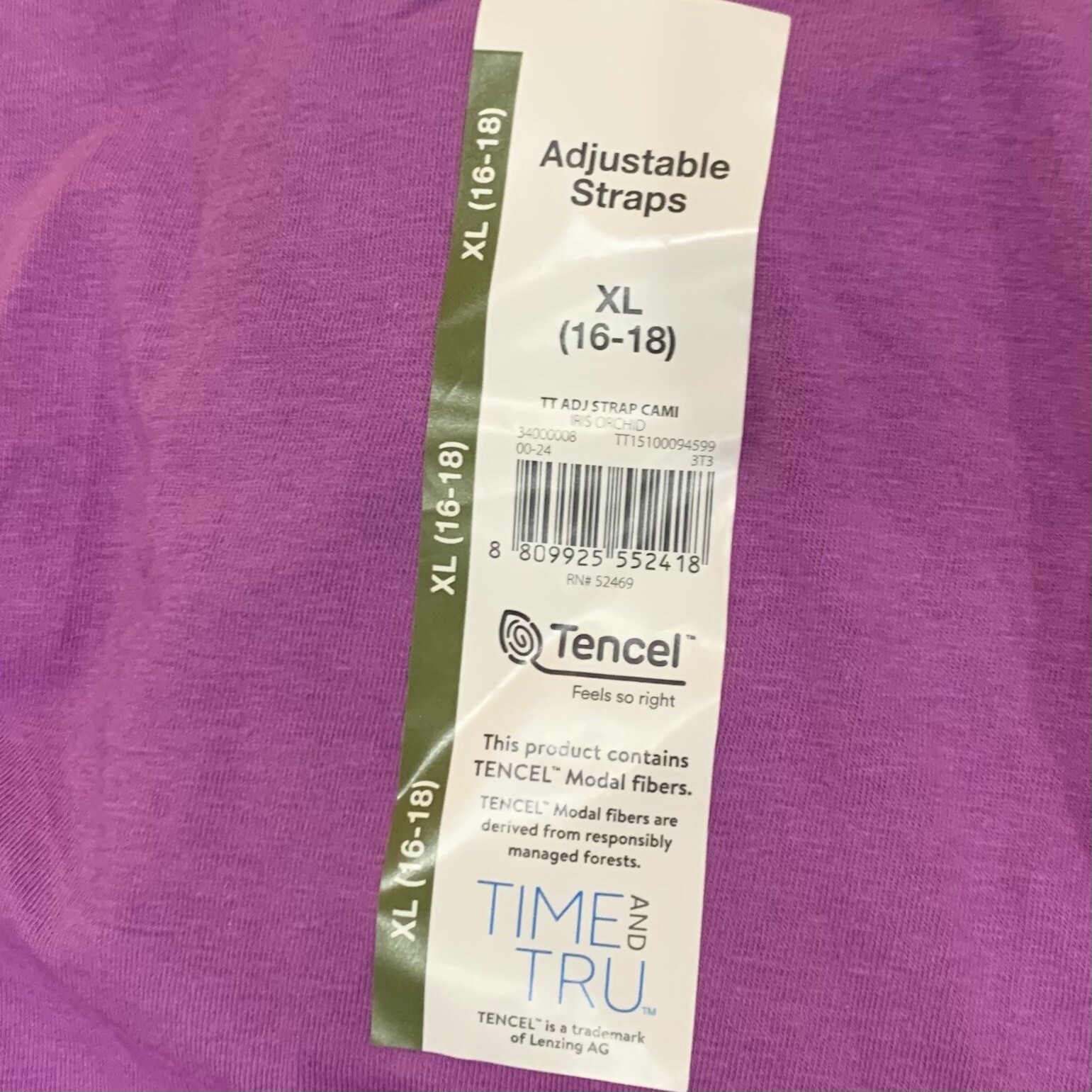Time and Tru Womens Adjustable Strap Cami XL 16-18 New with Tags Iris Orchid