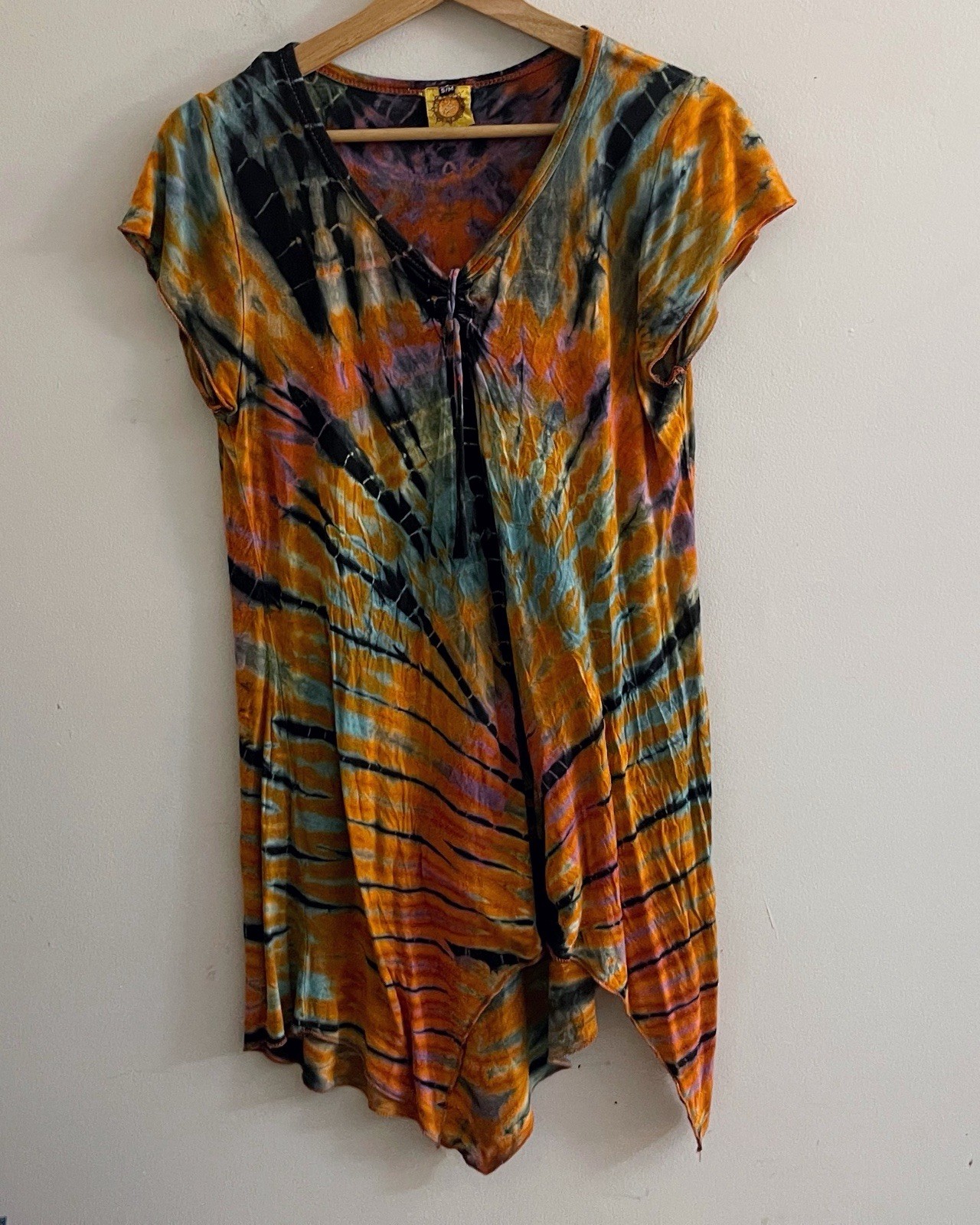 Karma Circle boho tie dye tunic asymmetrical festival S/M chic hippie casual