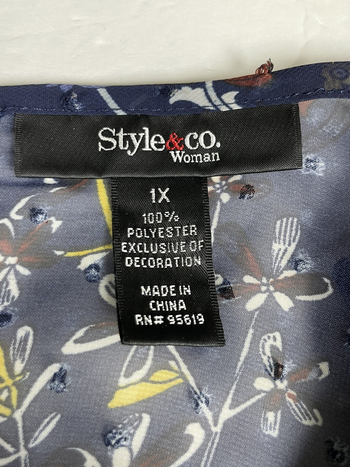 Style & Co Blue Multicolor Boho Floral Paisley Sheer Swiss Dot Blouse Women’s 1X