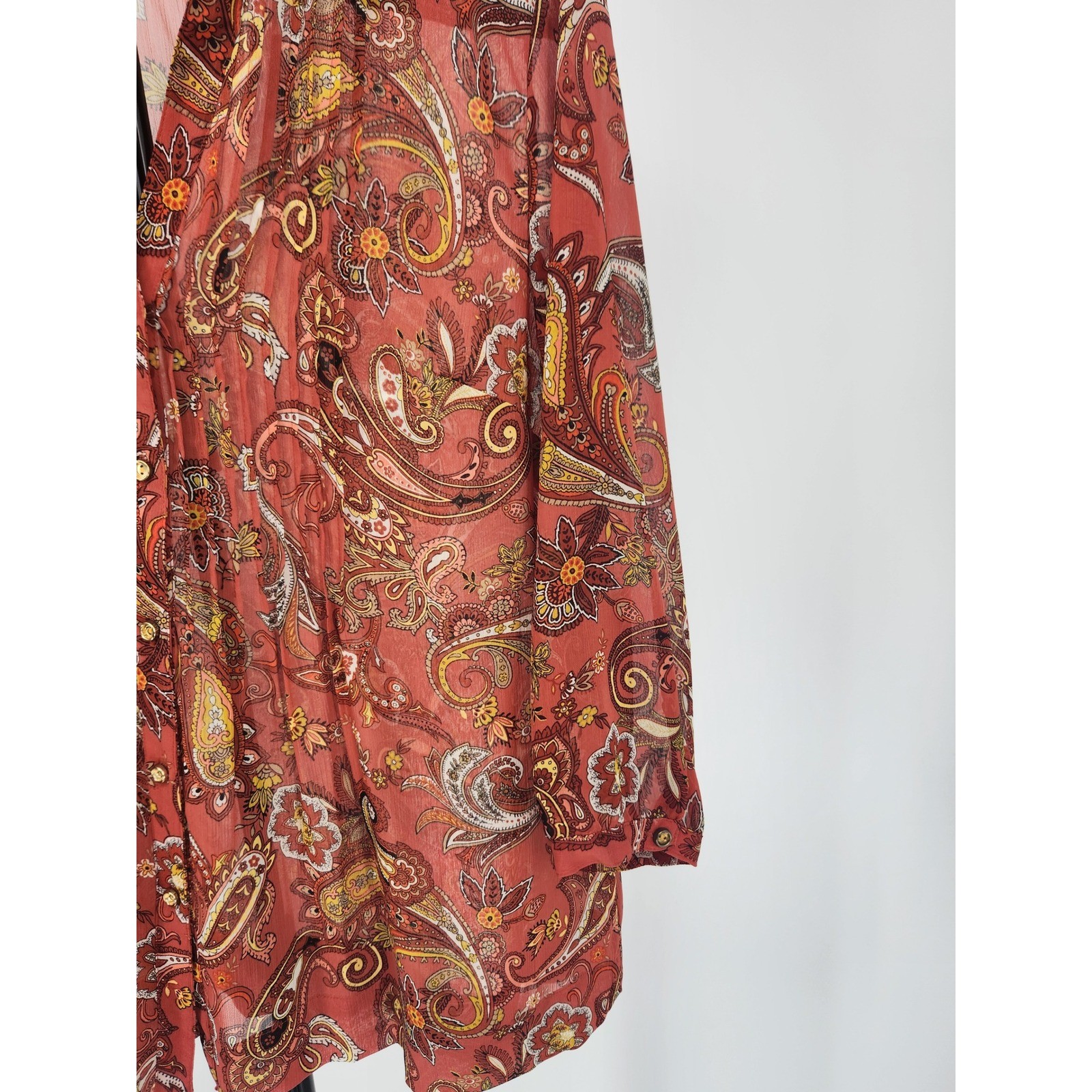 Charter Club Petite XL Blouse Rust Orange Paisley Pintuck 3/4 Sleeve Top P/XL