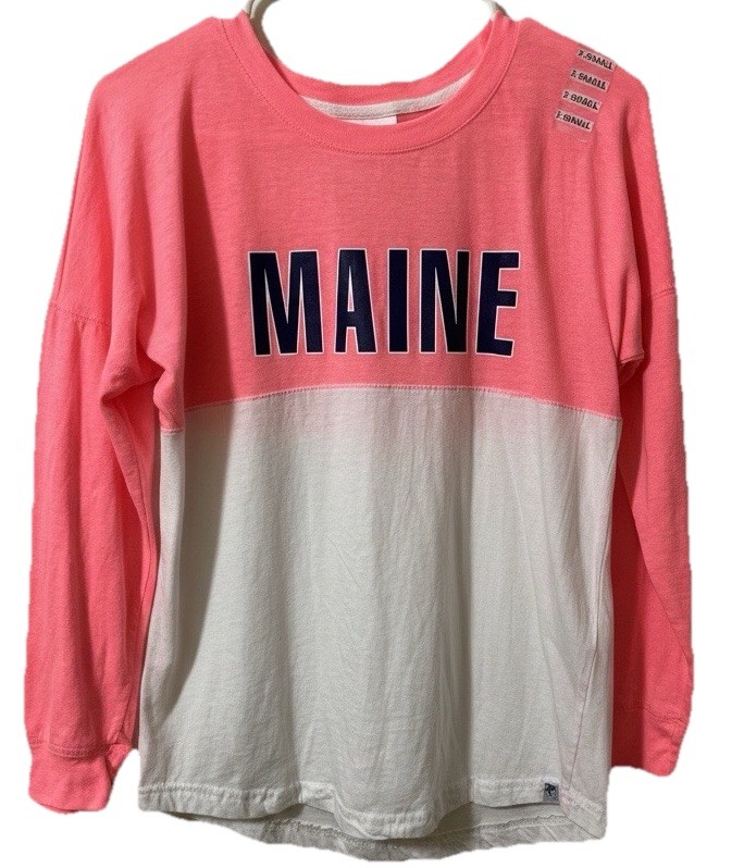 Maine Women’s Baseball Style Shirt XS Pink White Beach Pool Athletic Oversized