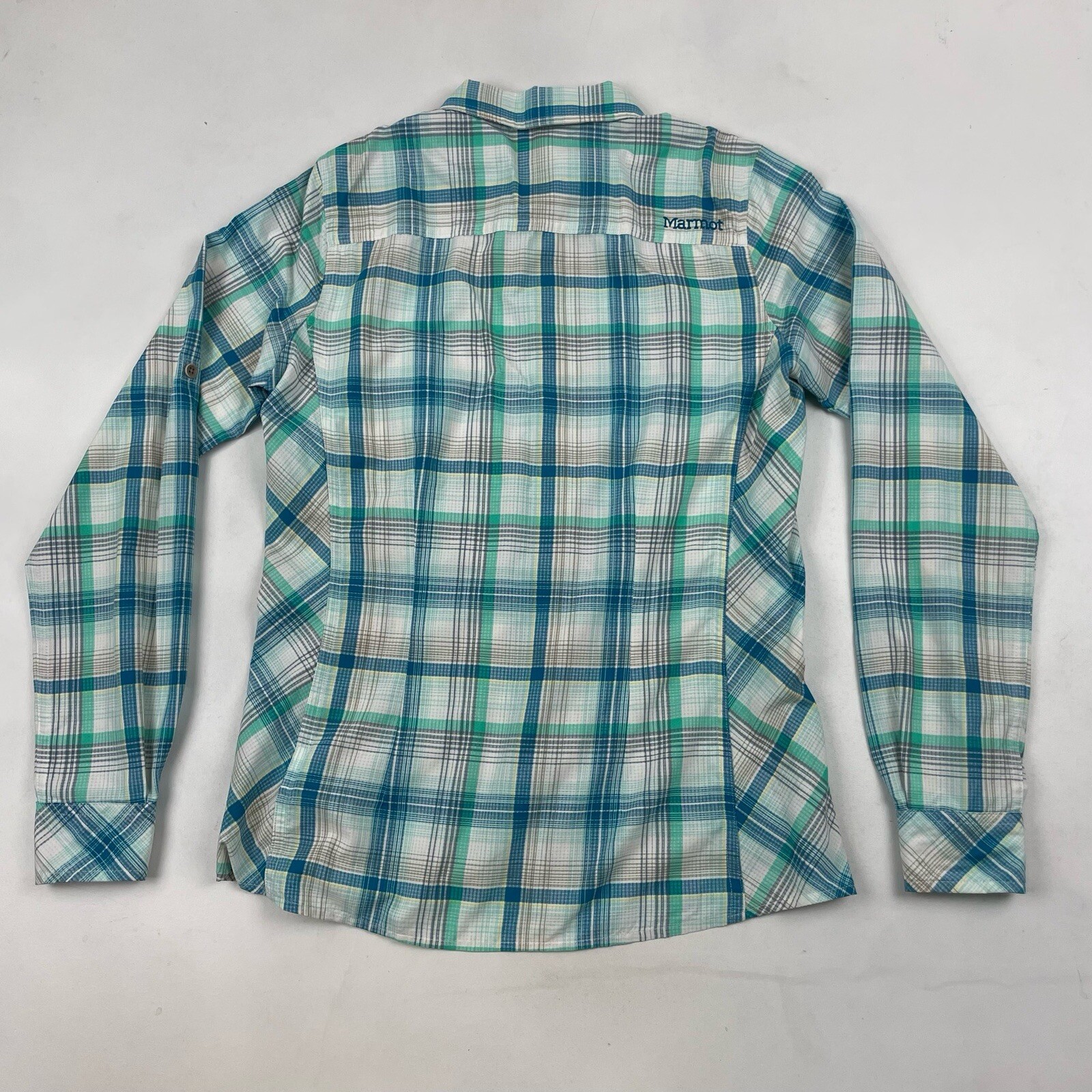 Marmot Multicolor Plaid Button Up Shirt Roll Tab Sleeve Sz S 100% Polyester