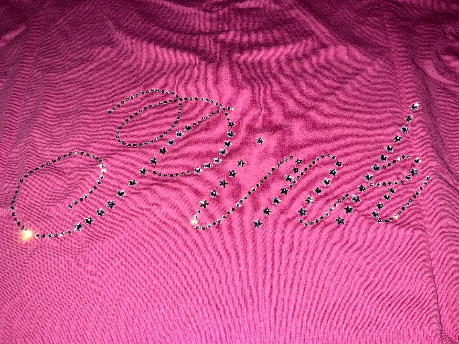 Victoria’s Secret Pink Bling Rhinestones Logo Campus Tee Shirt Red Violet L XL