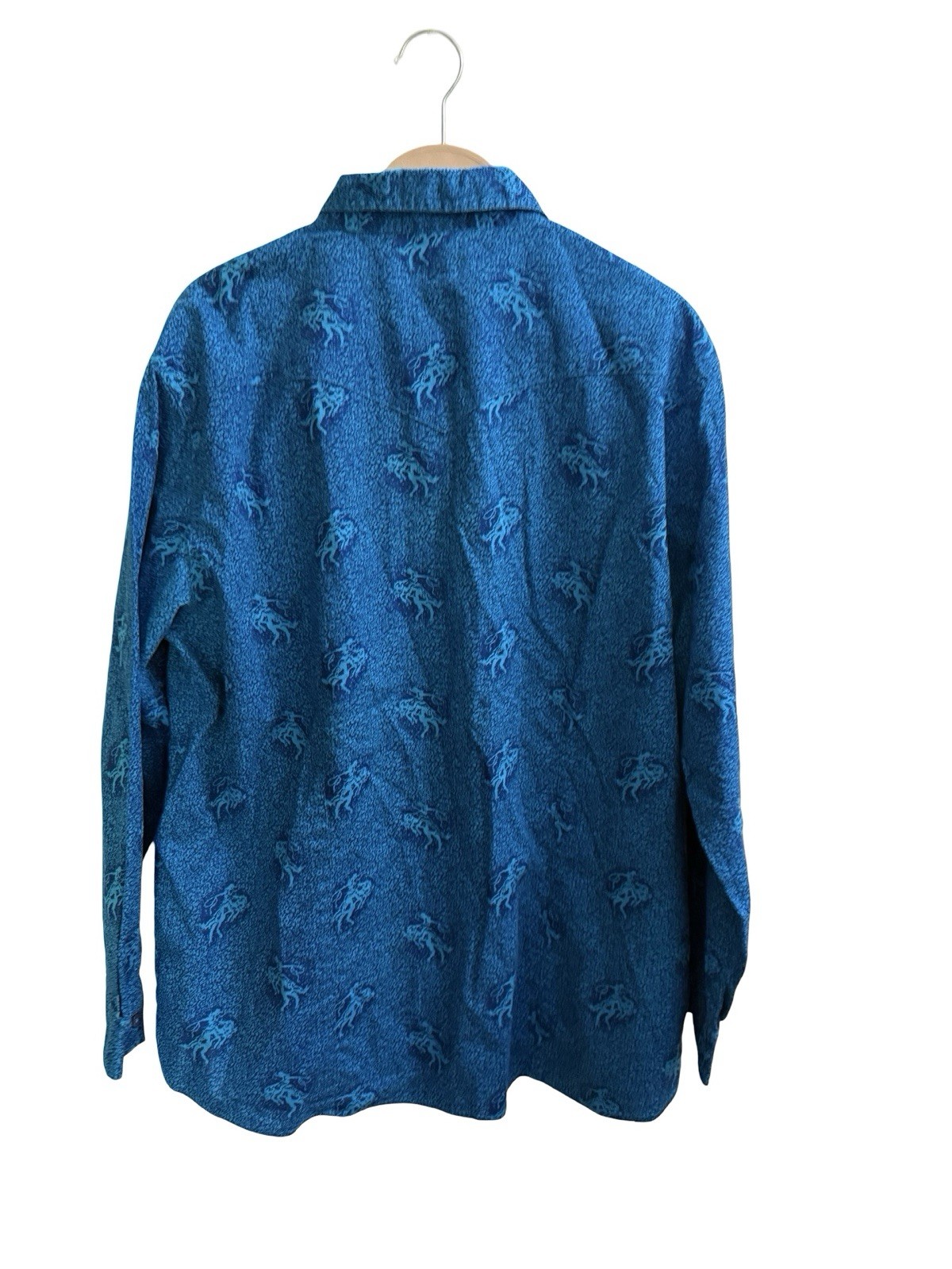 Wrangler Blues Shirt Women L Blue Horse Print Western Rodeo Ranch Festival