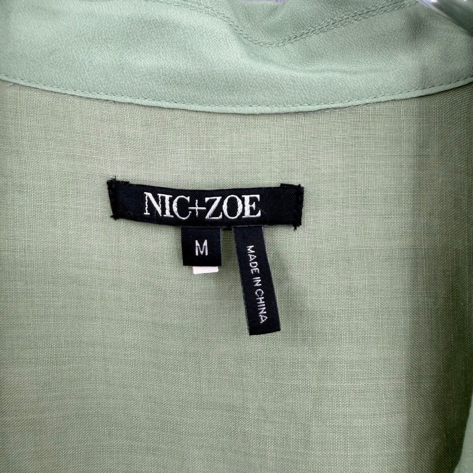 Nic + Zoe M Sage Green Lightweight V-neck Button Half Collared Slit Tunic Top
