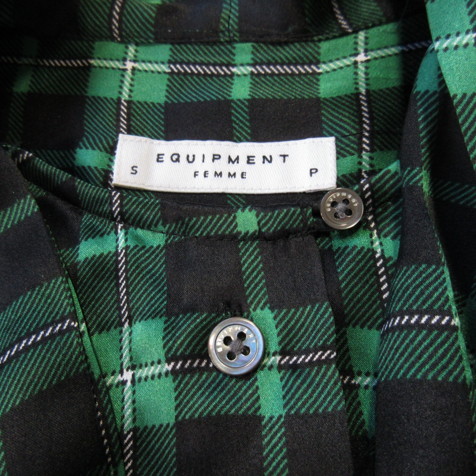 NWT Equipment Essential Tie Neck in Emerald Envy Plaid Silk Button Down Shirt S
