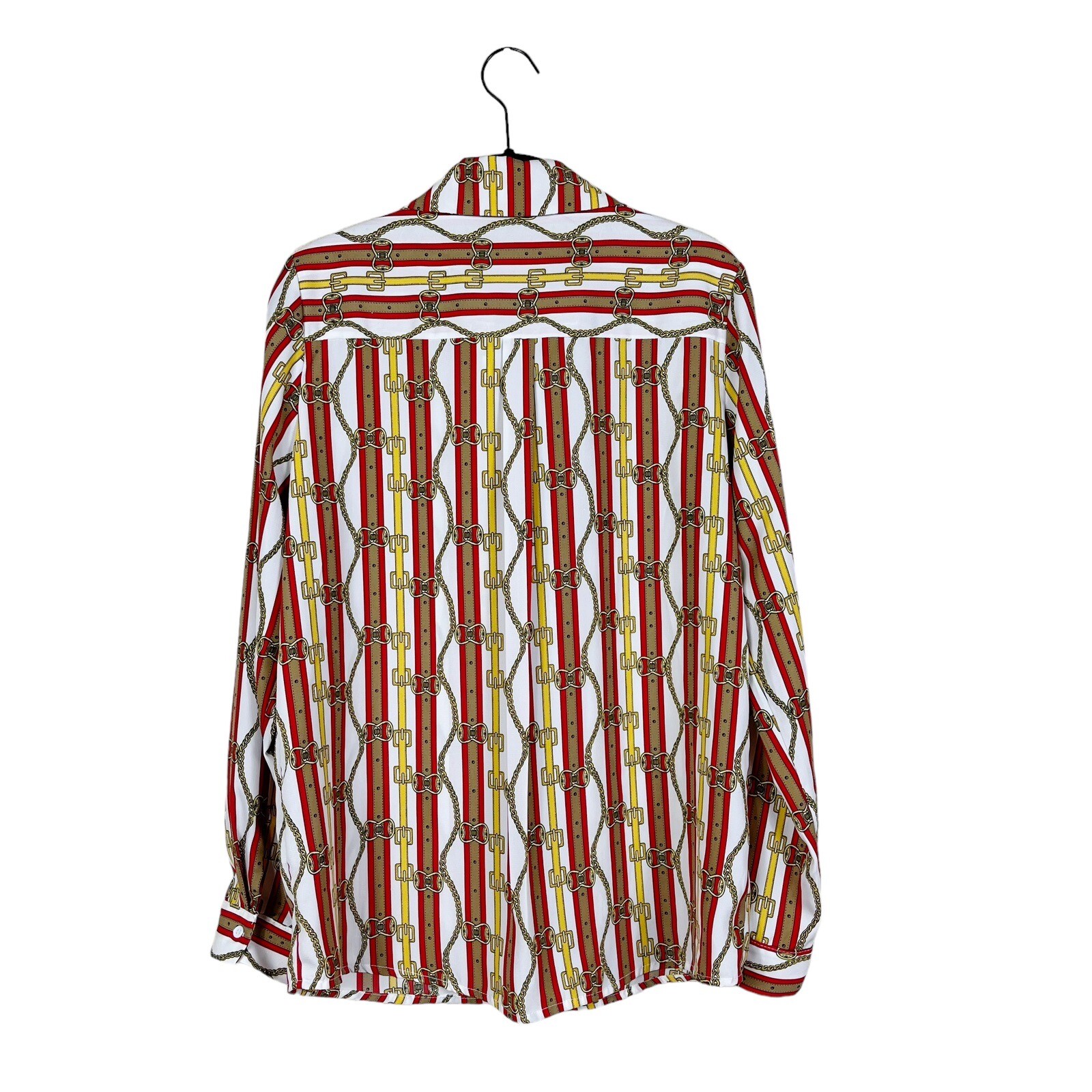 OVI Top Women’s Chain Belts Print Button Front Long Sleeve Colorful Shirt