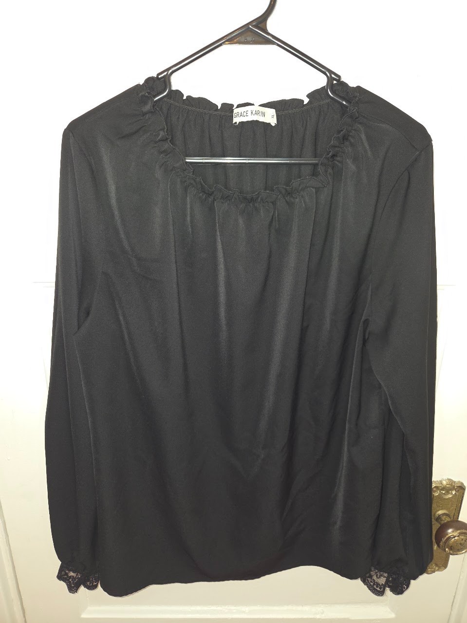 Grace Karin Black Longsleeve Blouse – Lace Cuffs – Women’s Size XL
