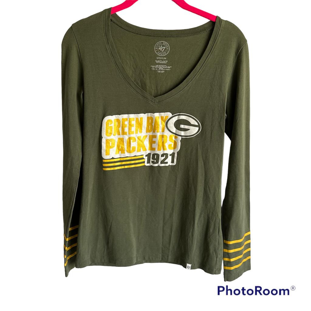 FORTY SEVEN BRAND Olive Green Green Bay Packers Ladies Long Sleeve Top, M