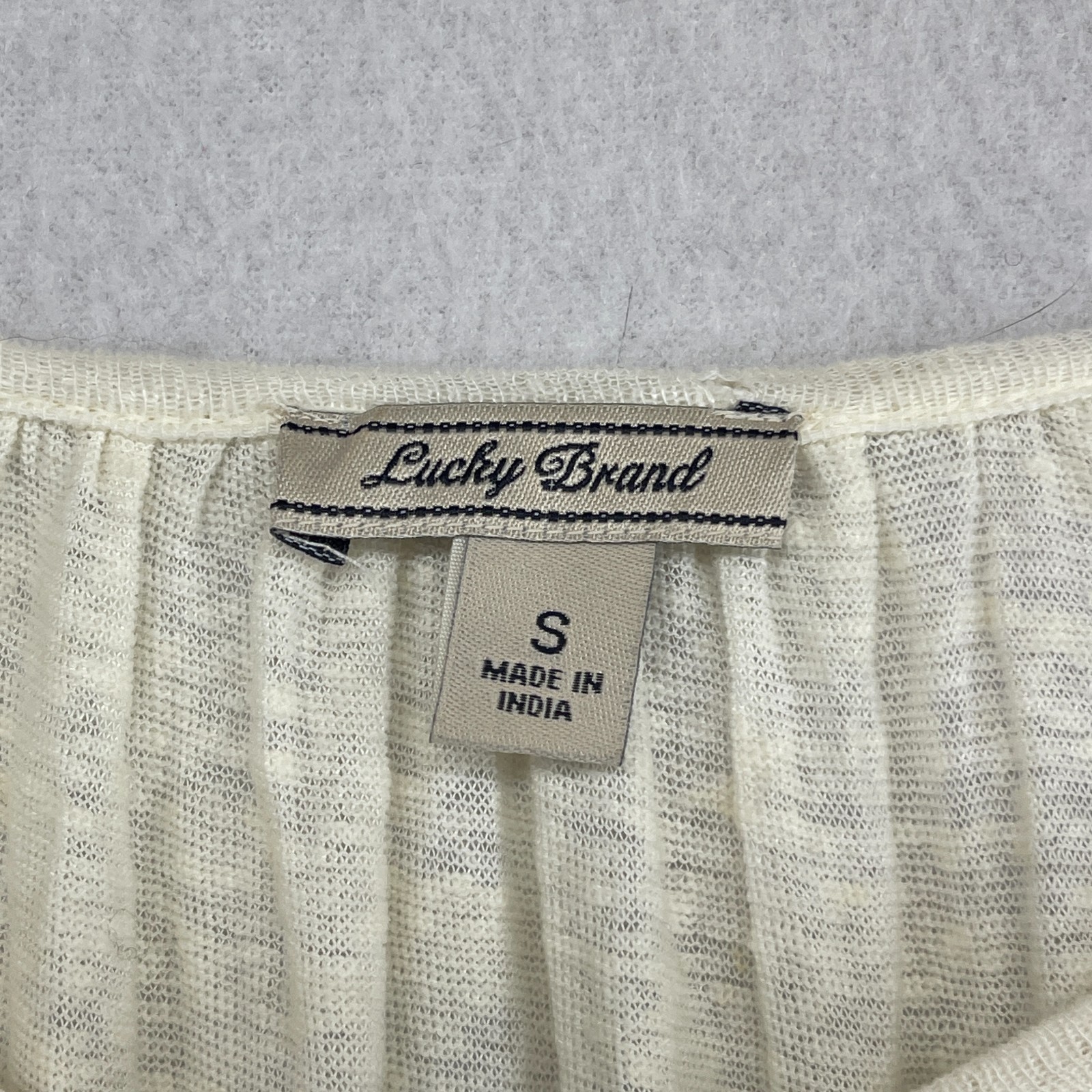 LUCKY BRAND Top S Boho Peasant Tunic Tassel Tie Slub Linen Blend Off White
