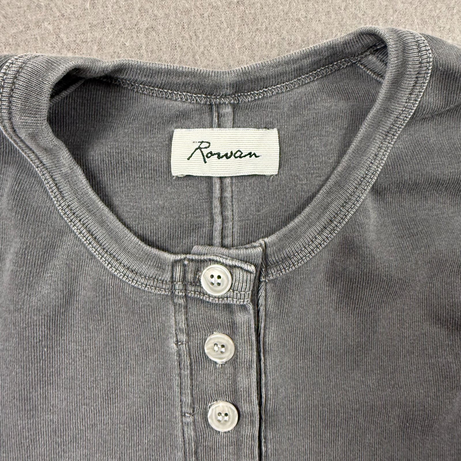 Rowan Womens Cotton Henley Bodysuit Cuffed Gray SIZE SMALL Made in USA