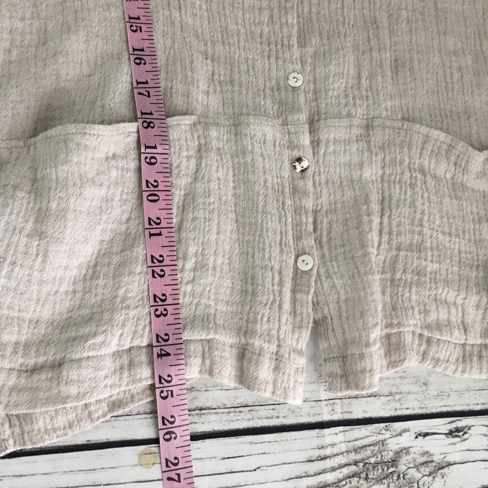 Pure Jill Linen Button Front Cardigan Blouse Top Sz M Crinkle 3/4 Sleeve Pockets