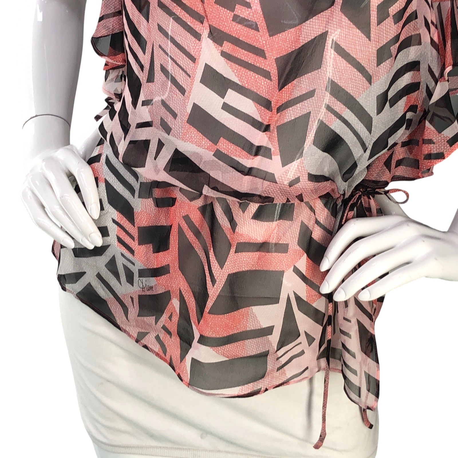 Diane Von Furstenberg DVF Womens Size 6 Top Sheer Drawstring Waist *NO CAMI