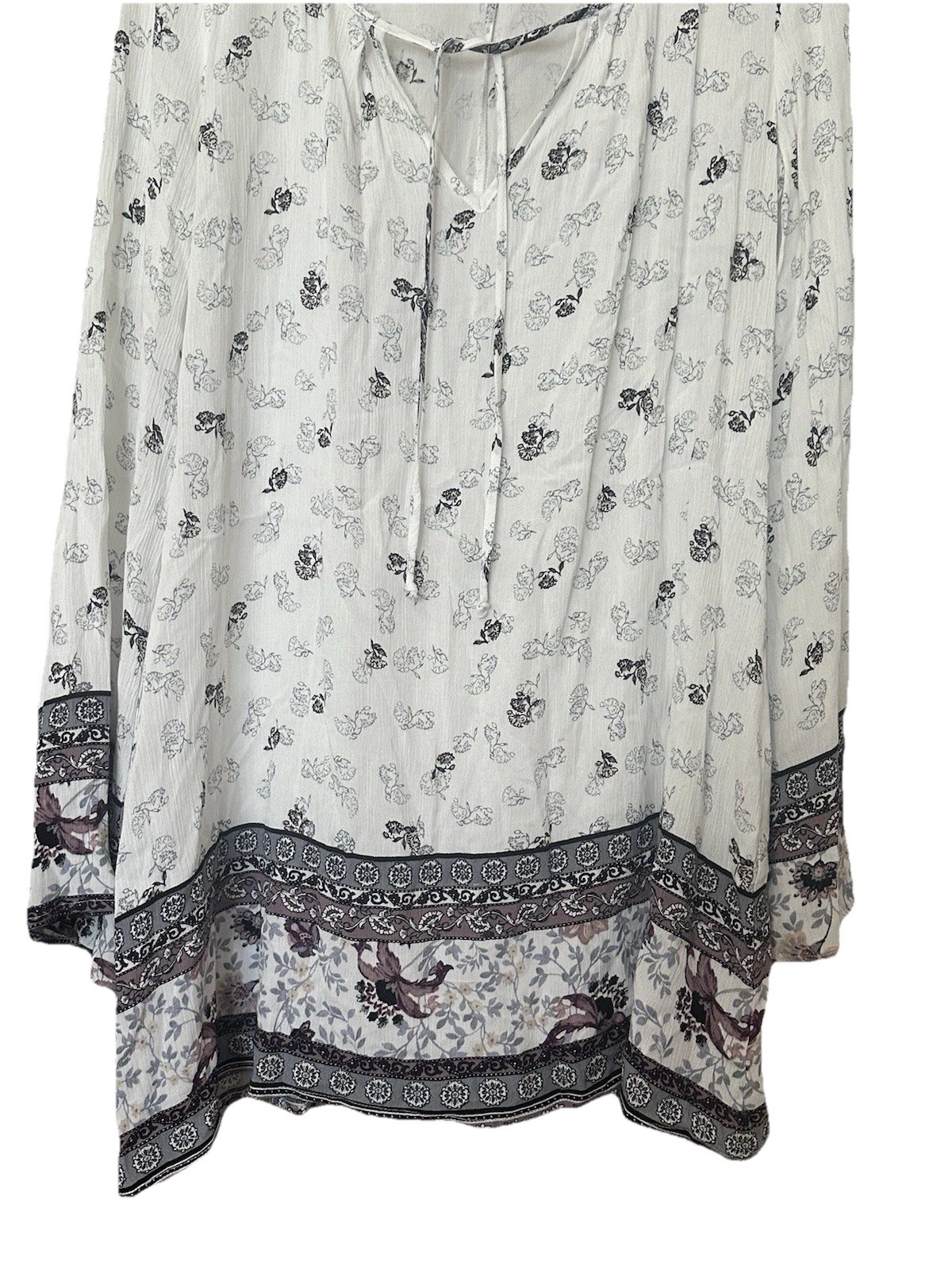 Socialite Tunic Semi Sheer Top Dress Flowing Neck Ties V-Neck Bell Sleeves NEW