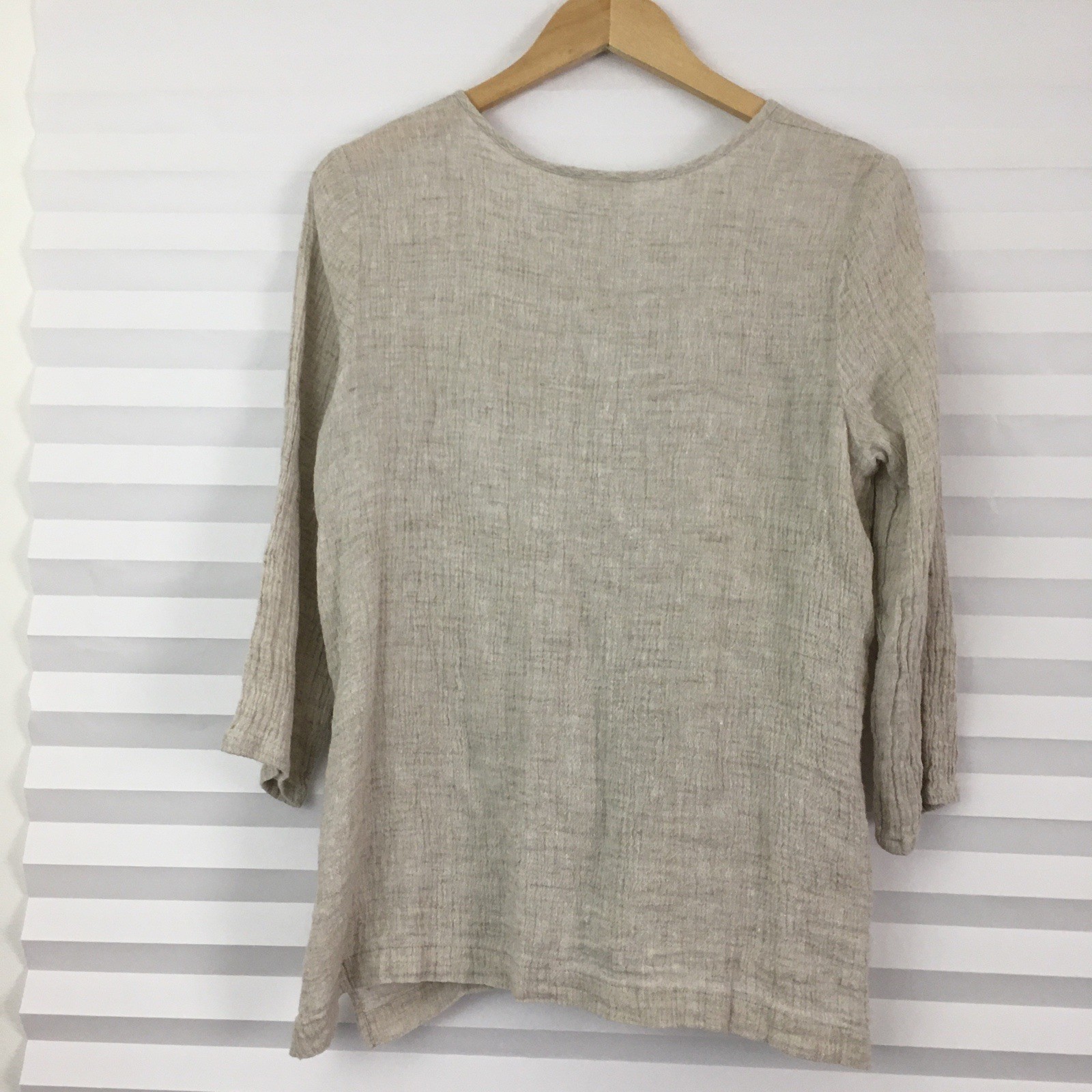 Pure Jill Linen Button Front Cardigan Blouse Top Sz M Crinkle 3/4 Sleeve Pockets