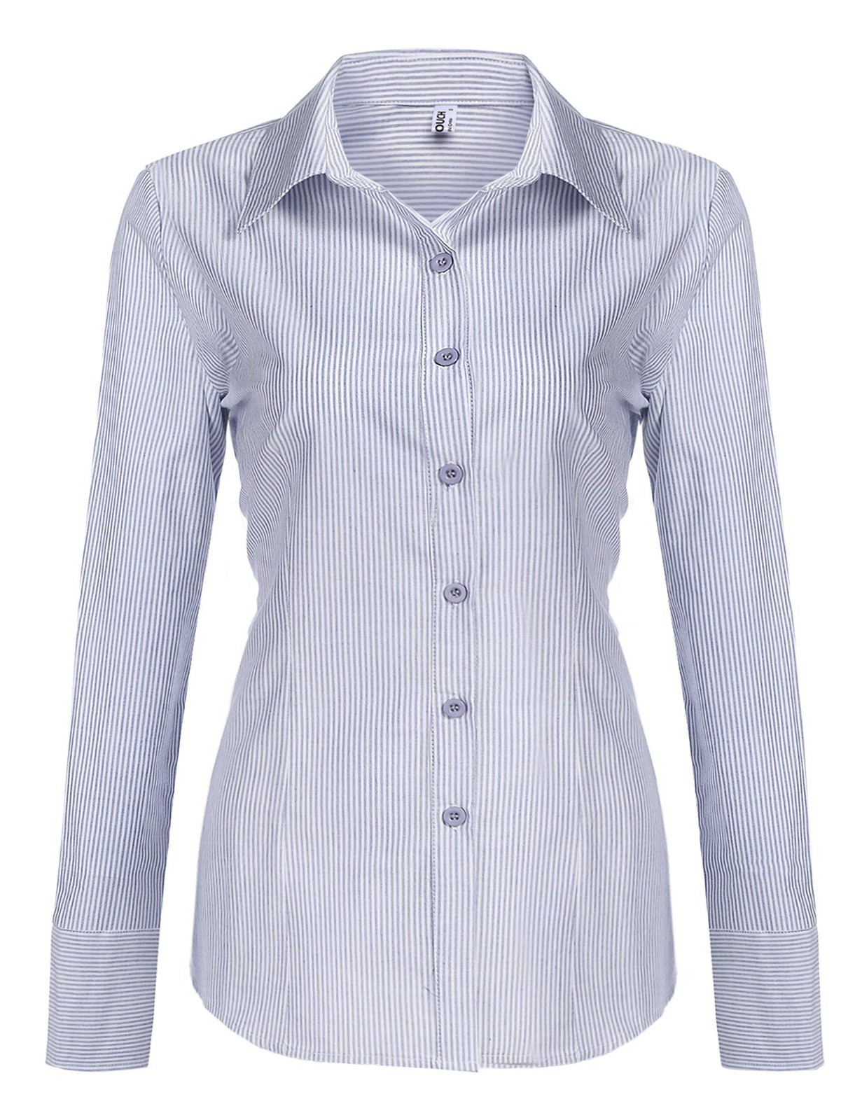 Women’s Stripe Button Down Work Shirts (Blue Stripe L) Slim Fit Long Sleeve