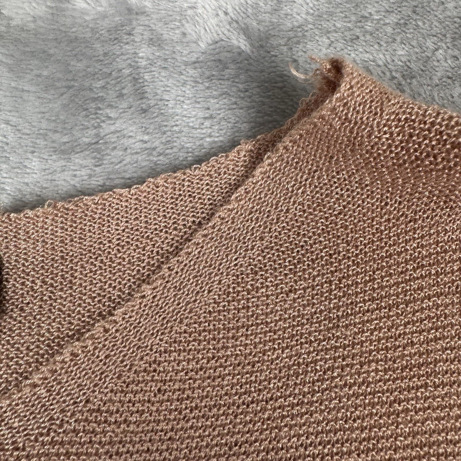 Eileen Fisher Top Size M Tan Raw Edges Short Micro Sleeve Lightweight Knit