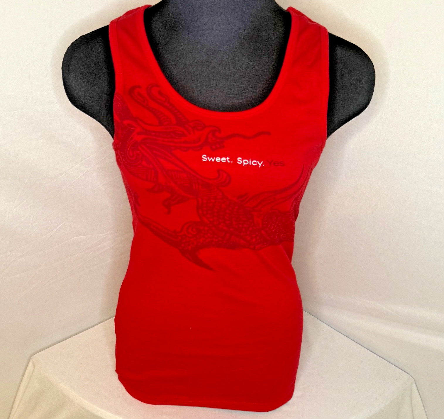 Yazi Ginger Vodka – Red Women’s Tank Top – Sweet Spicy Yes on Front – Medium