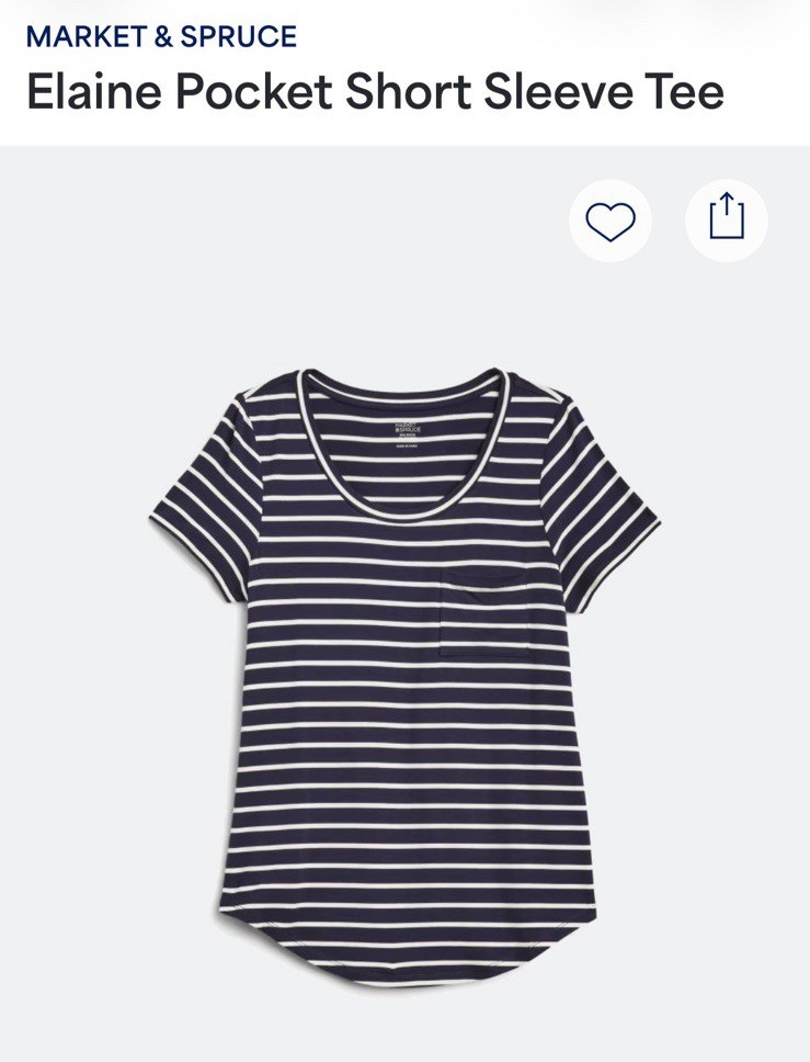 Market & Spruce Elaine Pocket Short Sleeve Navy And White Striped Tee Size 2X