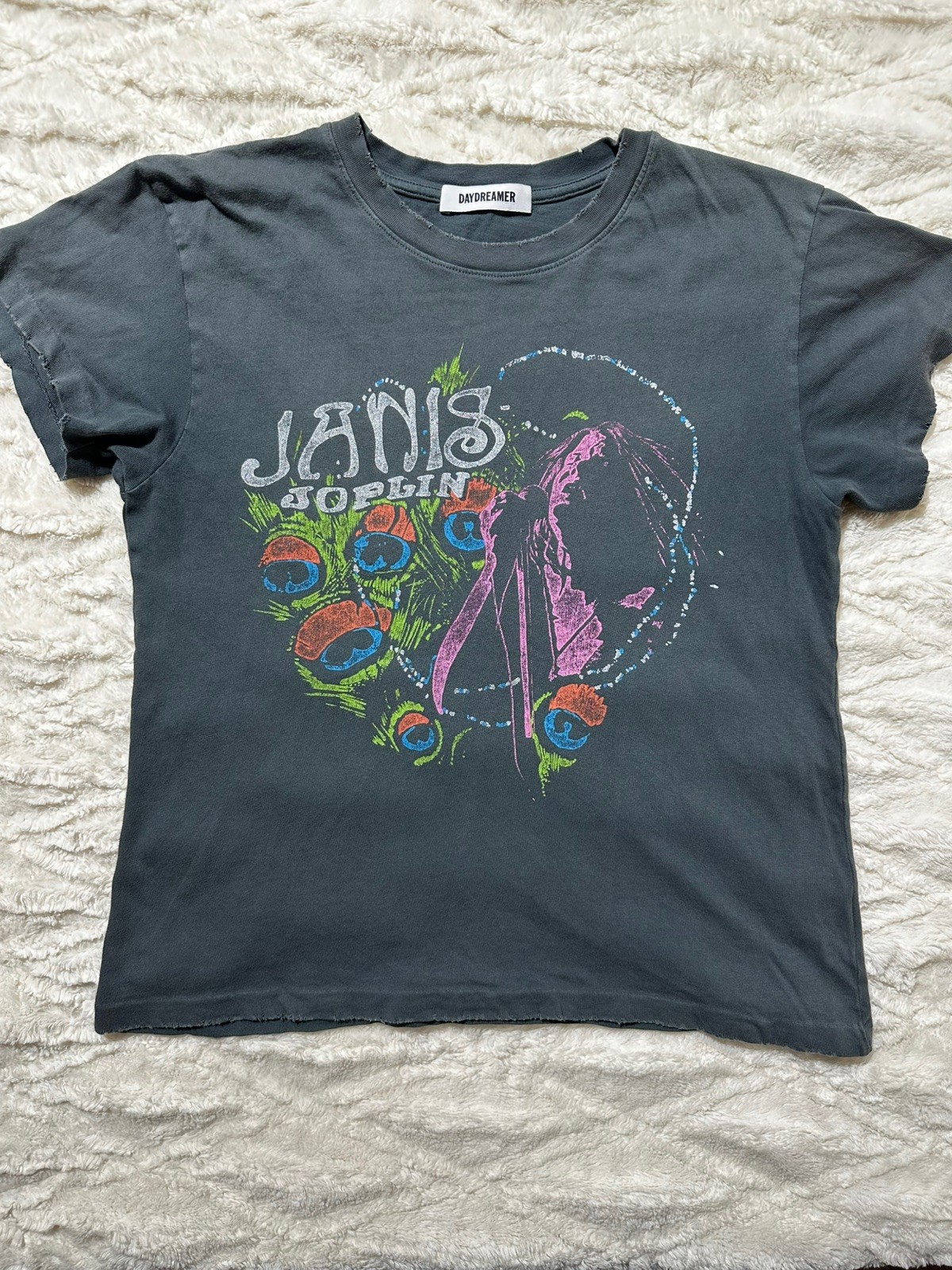 Daydreamer Janis Joplin Peacock Tour Tee in Vintage Black Band T-Shirt XS Rare