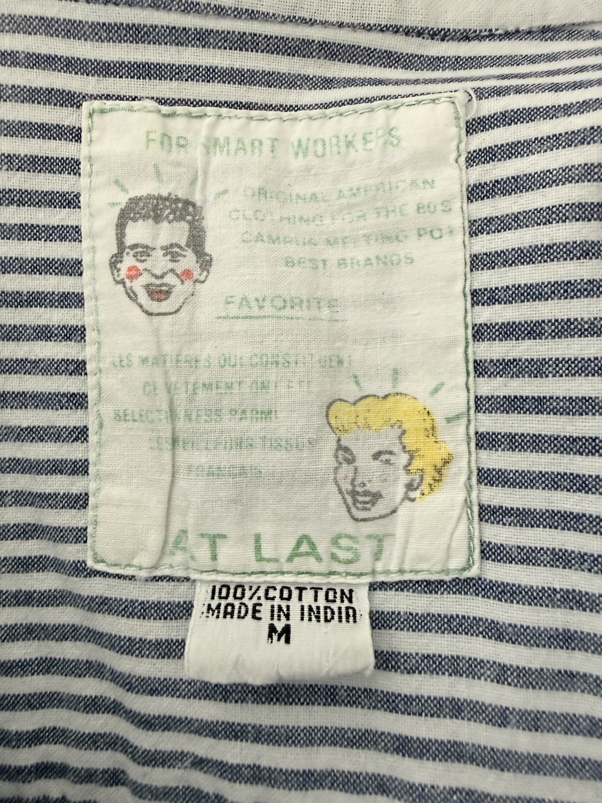 Women’s “For Smart Workers” Striped 100% Cotton Button Down Sz Medium Unique!