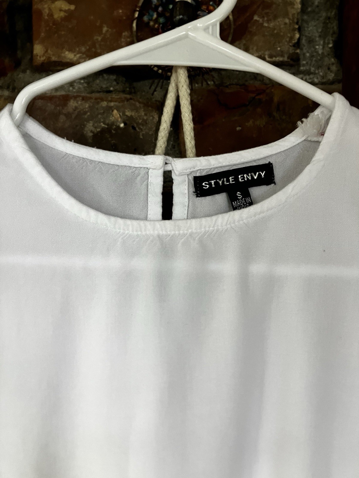 Style Envy White Boho Eyelet Scalloped Sleeve Blouse Rayon Crop Top