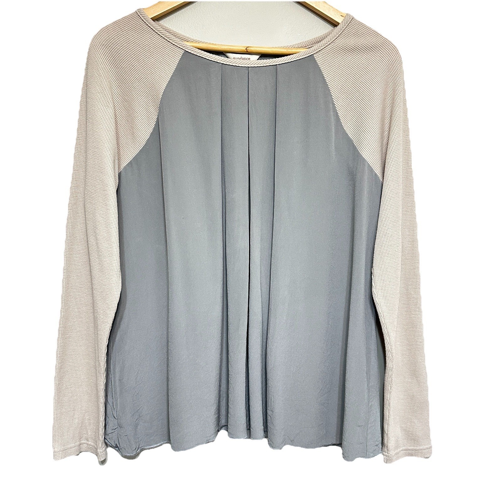 Sundance Raglan Thermal Silk Blouse Womens Large Neutral Flowy Relaxed Travel