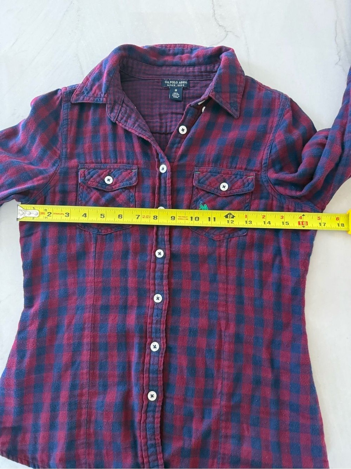 U.S. Polo Assn. Navy and Burgundy Plaid Flannel Cotton Button-Down Shirt Small