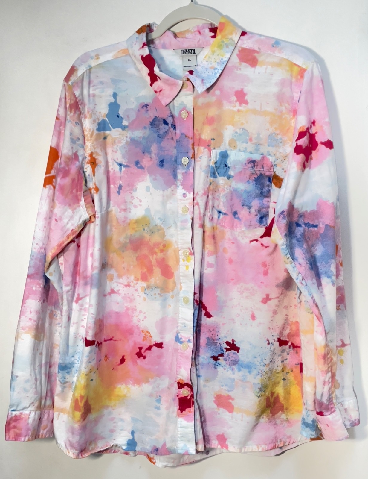 DULUTH TRADING Shirt Women’s XL Tie Dyed Pastel Long Sleeve Cotton Blouse NWOTs