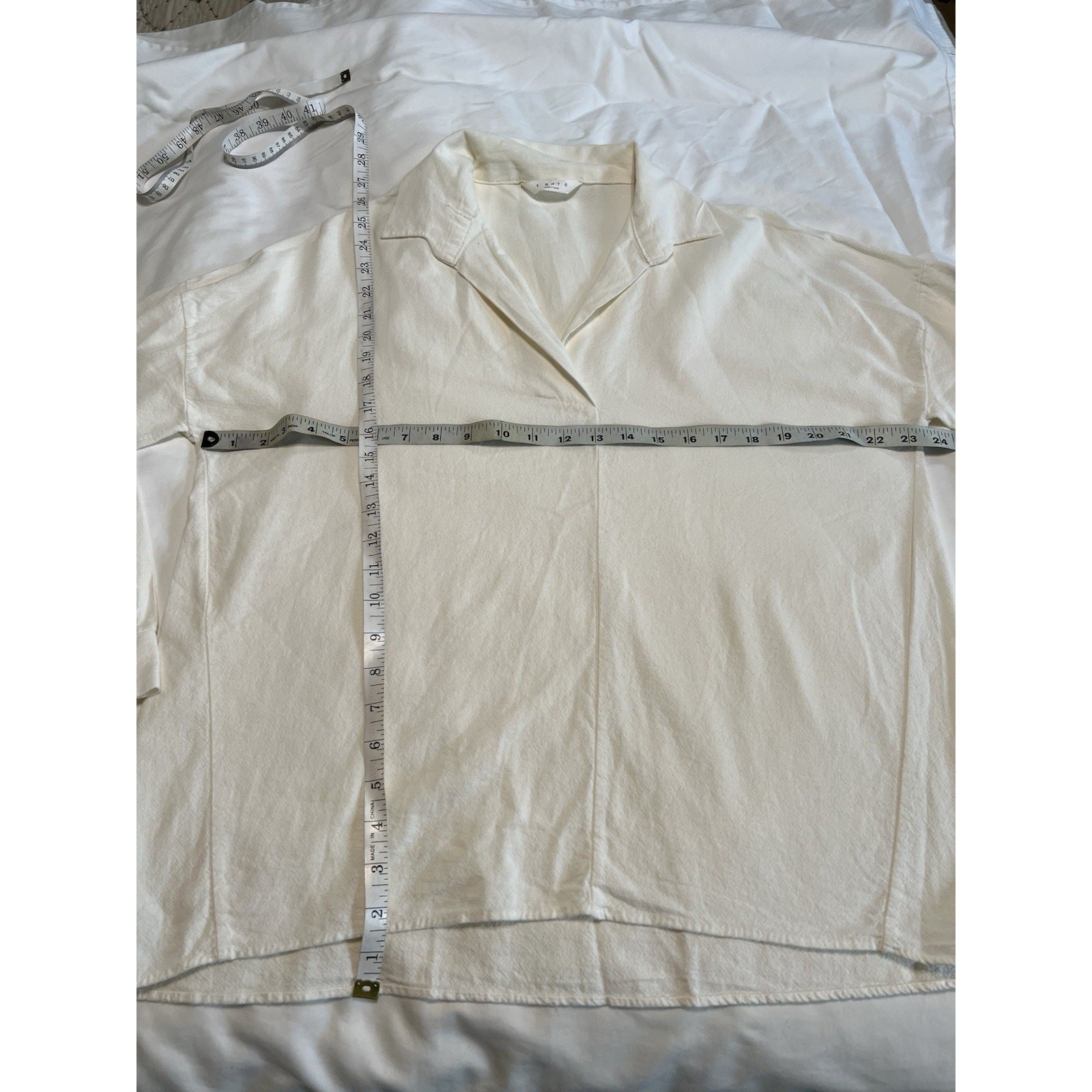 Ivory Effortless Chic Oversized Tunic Shirt Modern coastal ,V neck Large Korea