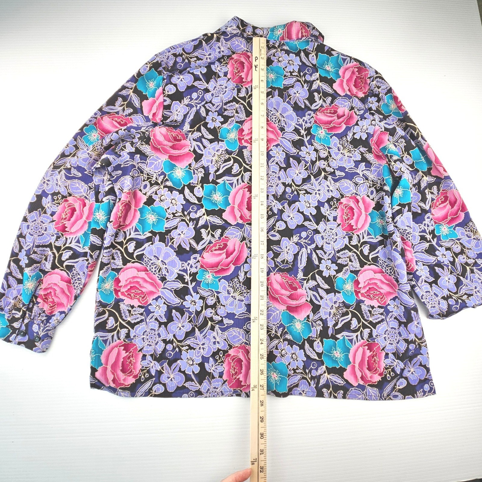 Allison Daley Vintage 80s 90s Floral Button Up Blouse Purple Pink Teal Plus 18