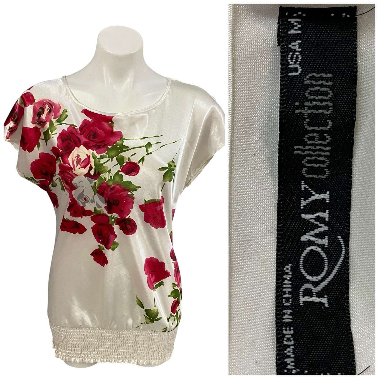 Romy Collection Top Womens Medium Satin Floral Pink White 90’s Feminine Y2K Boho