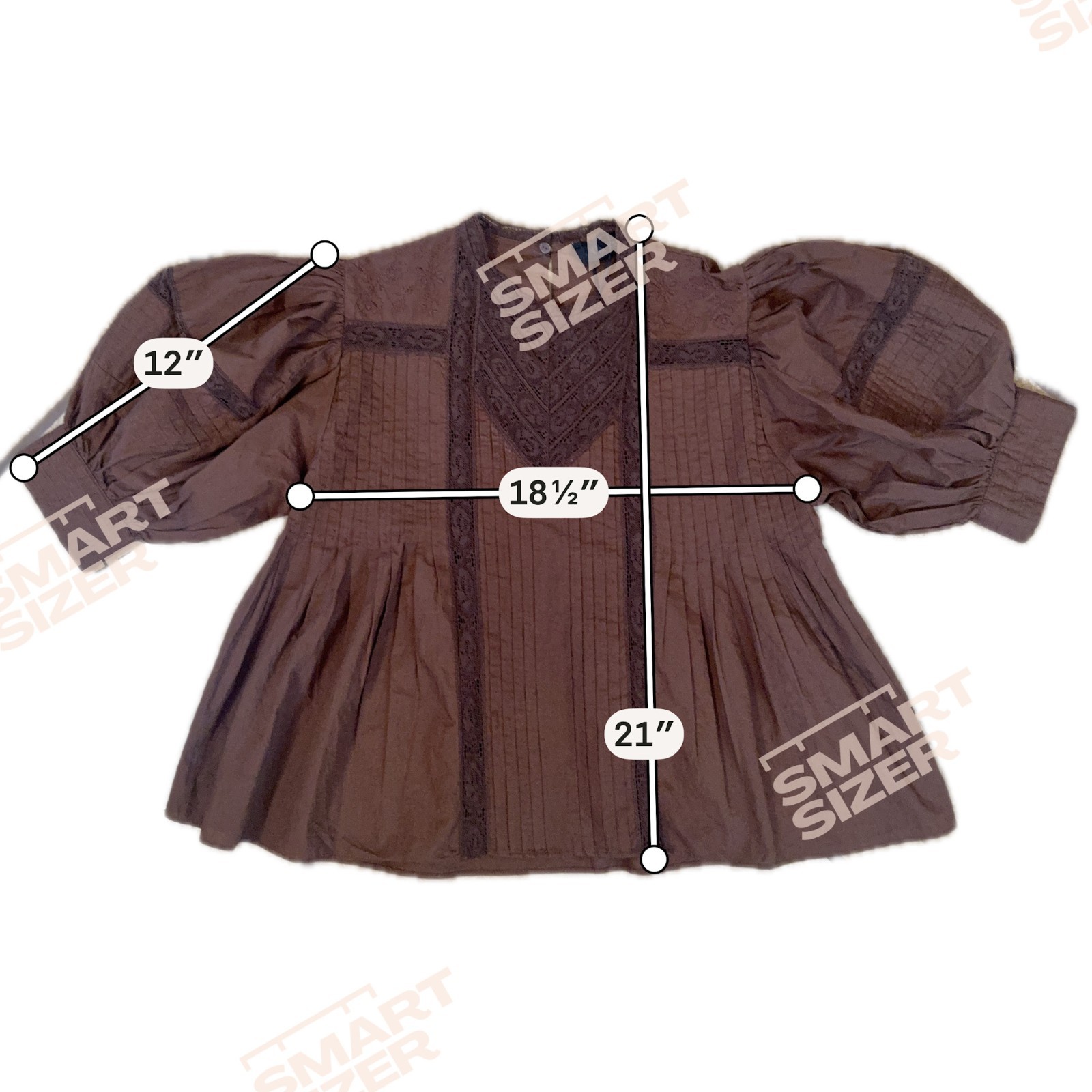 Zara ZW Collection Pleated Lace Blouse Women’s XS Brown Romantic Prairie