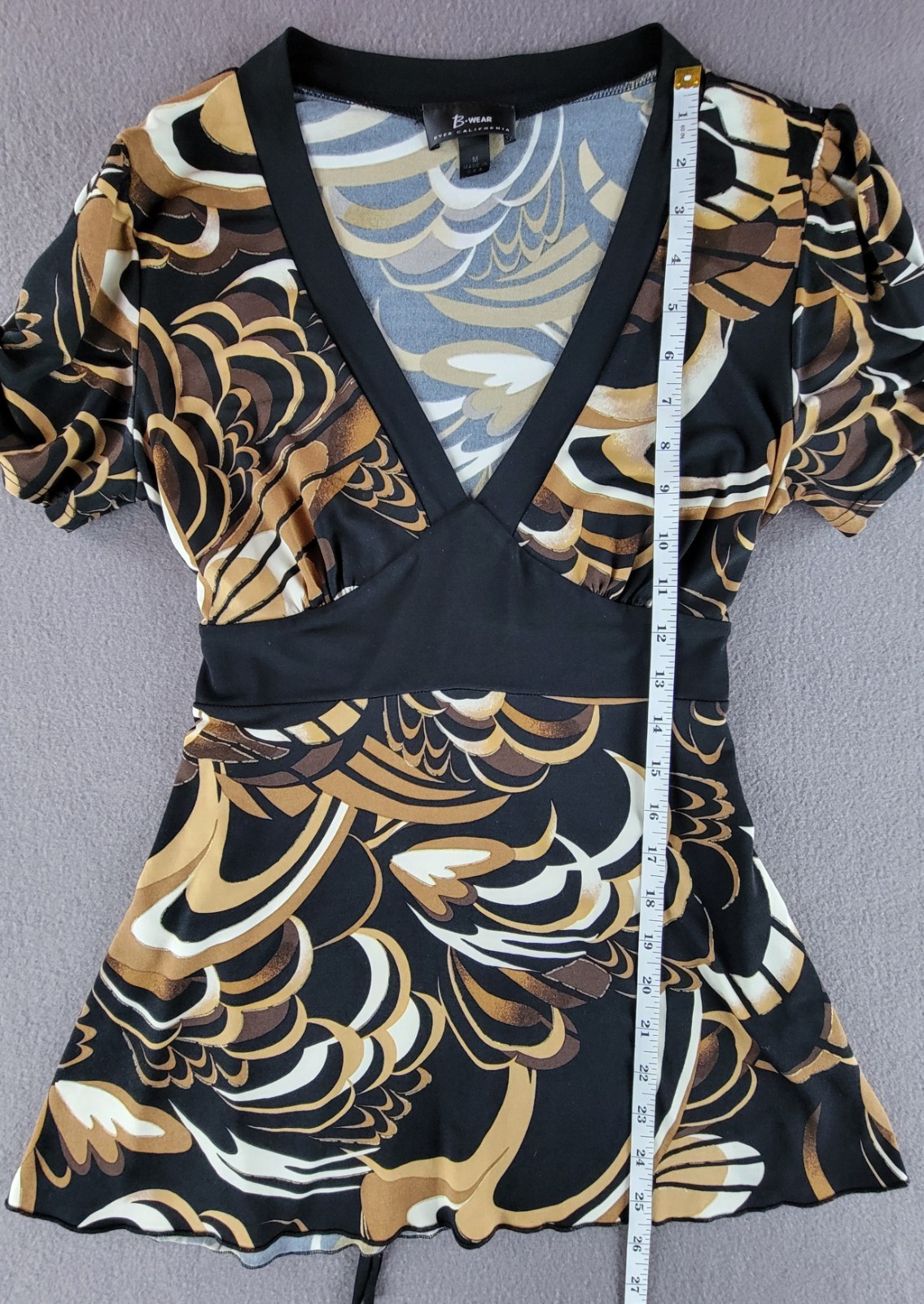 Byer California B Wear Womens Y2K Short Sleeve Vneck Geometric Blouse Medium