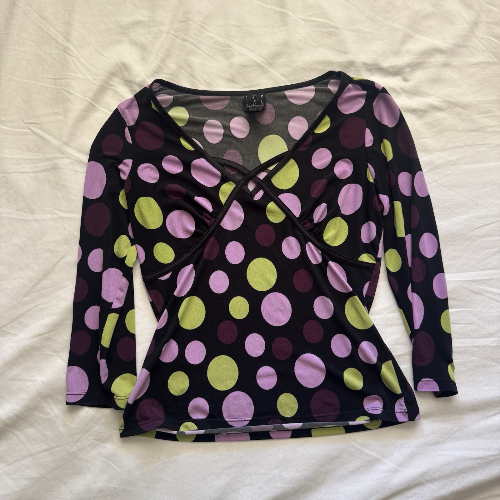Y2K I.N.C. International Concepts Polka Dot Criss Cross Cutout Top Women’s S