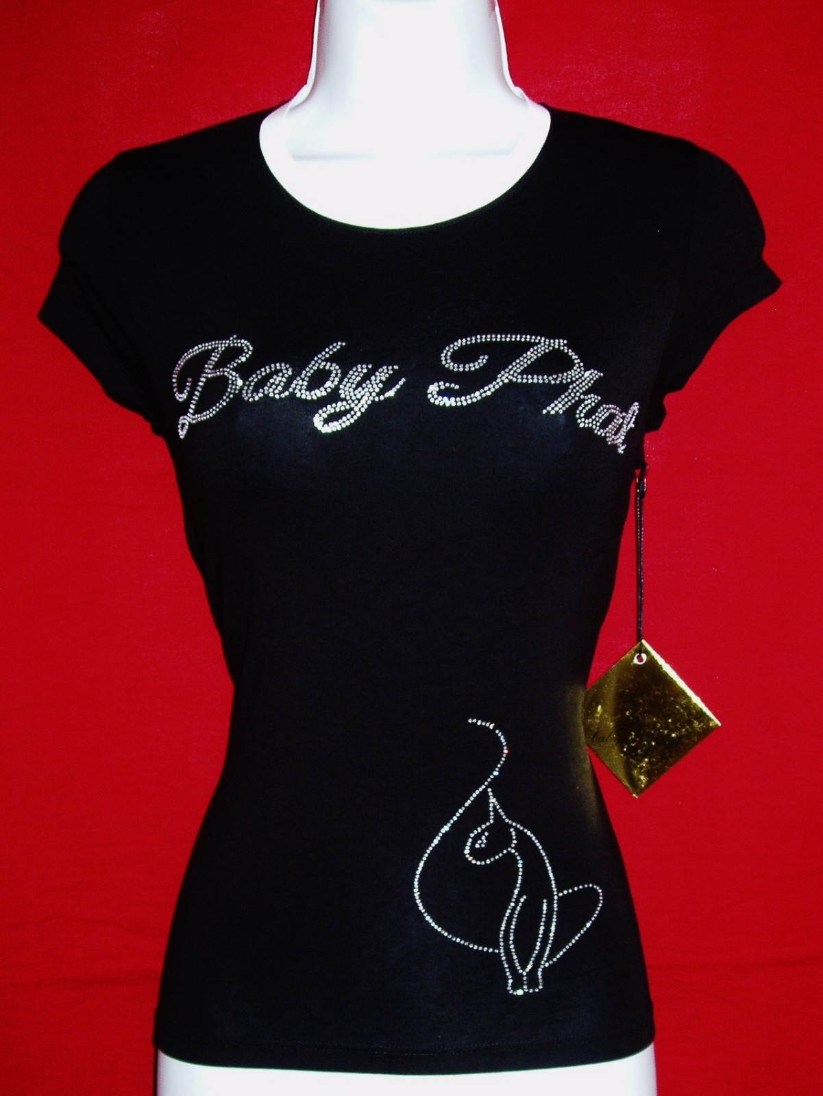BABY PHAT WOMEN’S CRYSTAL RHINESTONE LOGO SHORT SLEEVE BLACK TOP STRETCHY M NWT