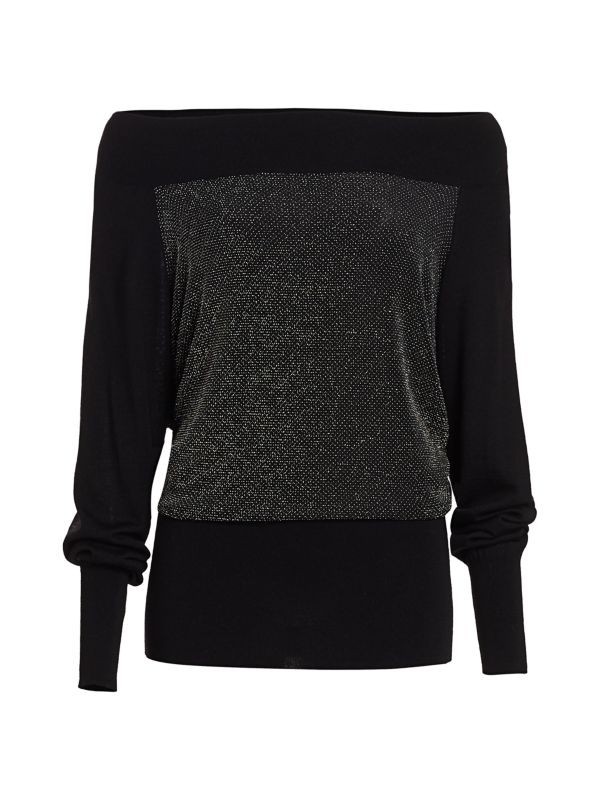 Chiara Boni La Petite Robe Metallic Merino Wool Sweater Metallic Knit Top Black