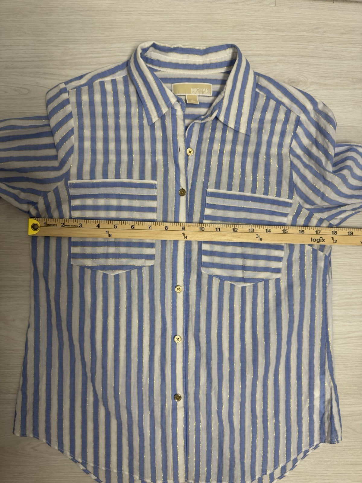 Michael Kors Blue & White Striped Gold Style Long Sleeve Button Up Women’s S