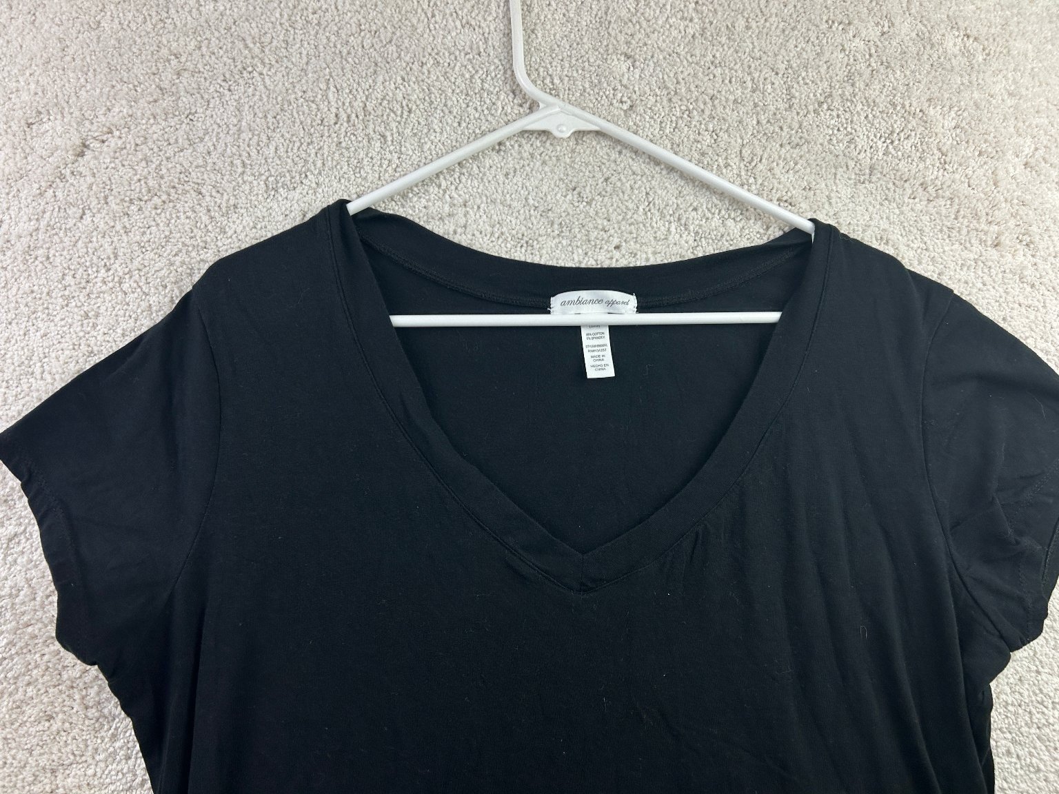 Ambiance Apparel Women’s Black 3XL Cotton Spandex V-Neck Top