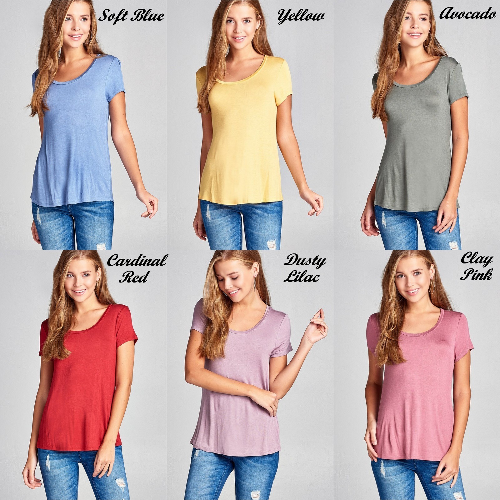 Women’s Round Neck Short Sleeve Rayon Top Soft Stretch Loose Fit Tee T Shirt