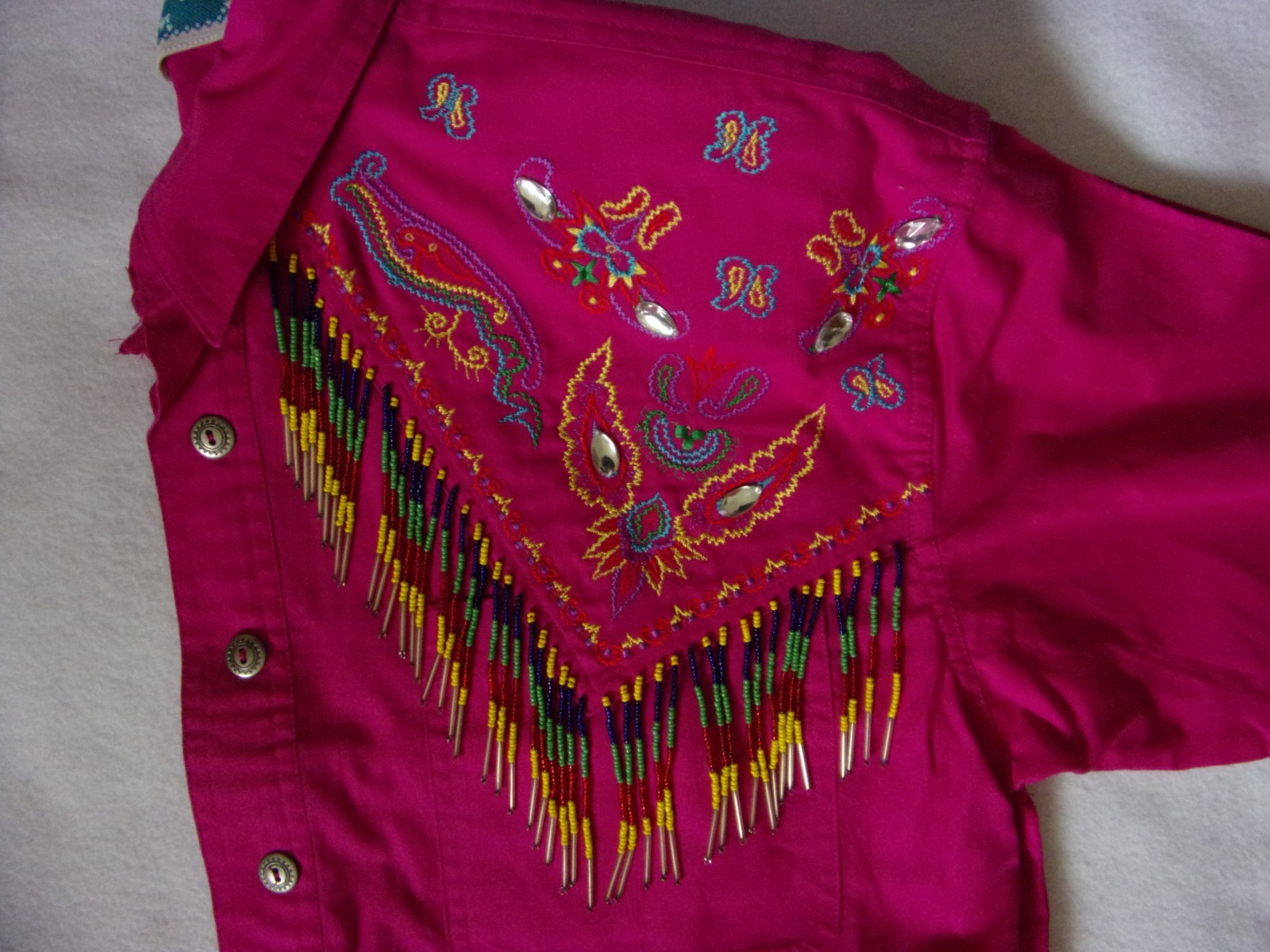 M Southwest Canyon Fuchsia Pink Emb. Beaded Rhinestones Western Blouse Vintage