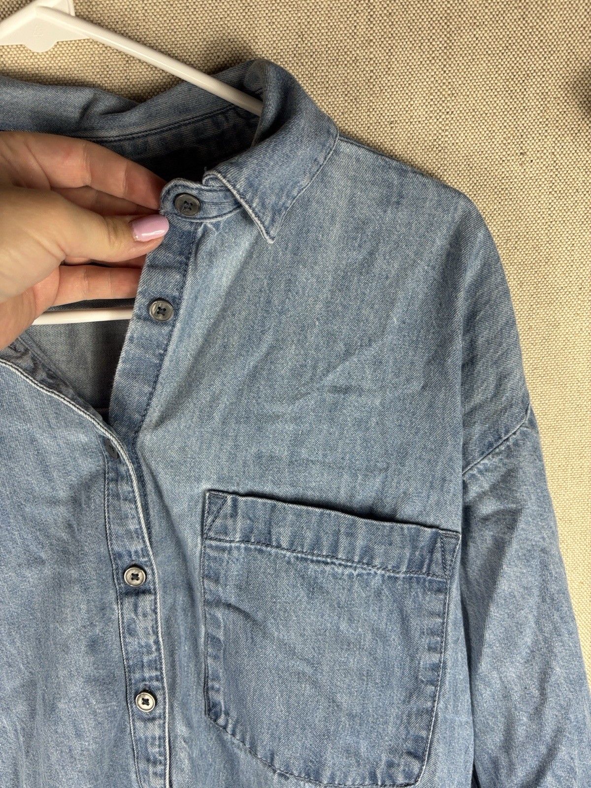 Loft Light Wash Denim Button-Up Shirt Small