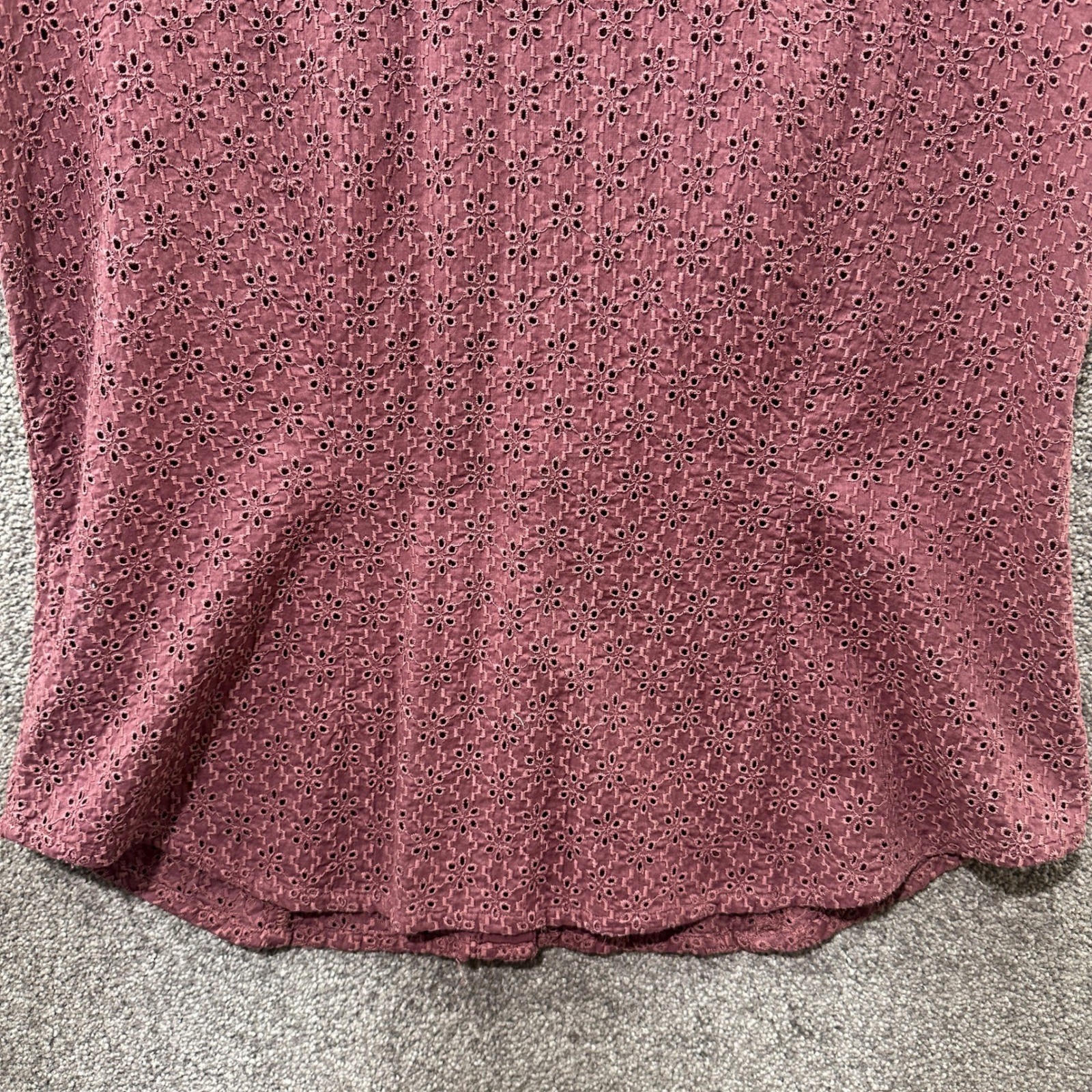 Y2k Cute Options Eyelet Short Sleeve Button Up Top Women Small Mauve Pink Cotton