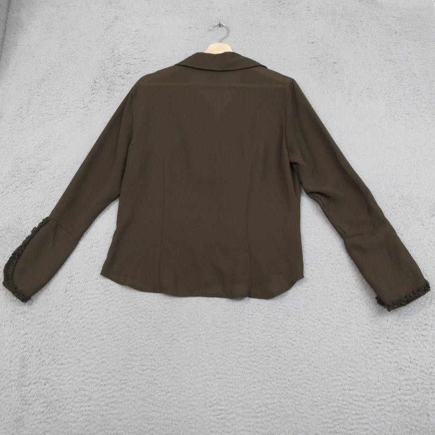 Milano Shirt Womens Large Ruffle Front Button Blouse Long Sleeve Dressy Top