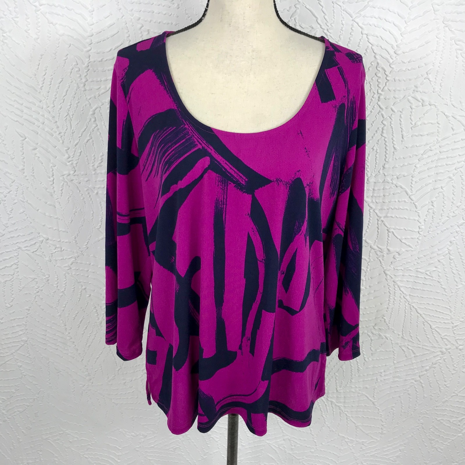 Attitudes by Renee Artsy Tunic Top Shirt Size L Scoop Neck Purple Black