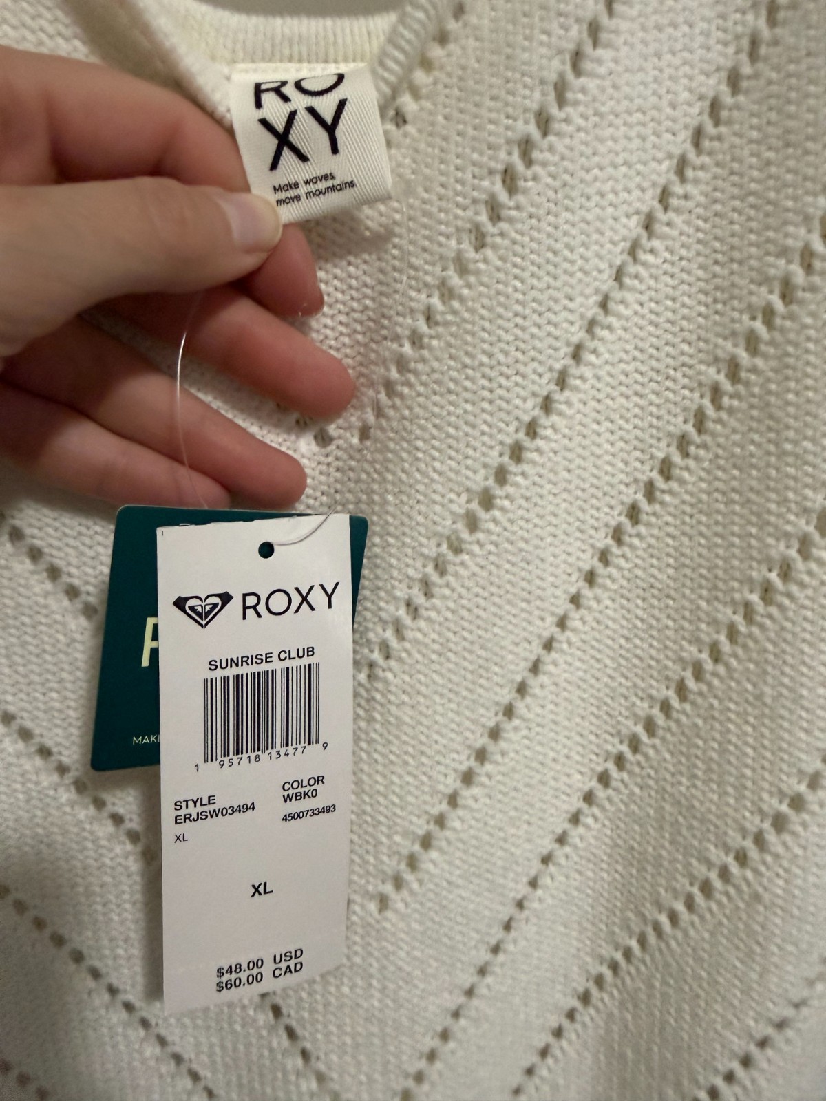Roxy Cream Fitted Ribbed Chevron Knit Camisole Womens Tank Top NWT XL