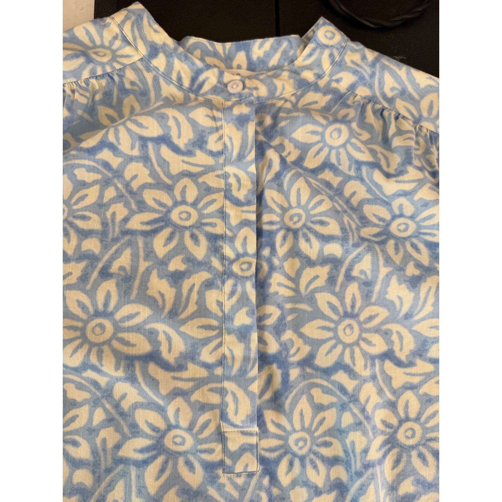 Johnnie-O Women Small Alana Woven Popover Blouse Blue Floral Long Sleeve Top S